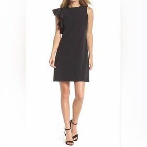 JULIA JORDAN LBD One Shoulder Ruffle Sheath Dress Black Classic Party Size 14
